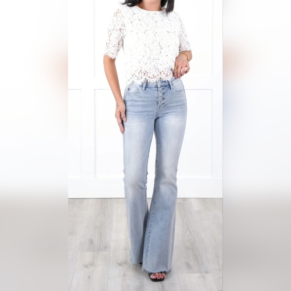 Judy Blue MR Light Wash Button Fly Rhinestone Side Panel Flare Jeans Various NEW - Picture 4 of 16